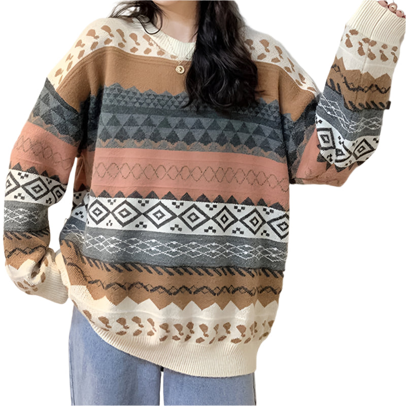 Striped Women's Sweater With Patterns | Ideal for Autumn/Winter