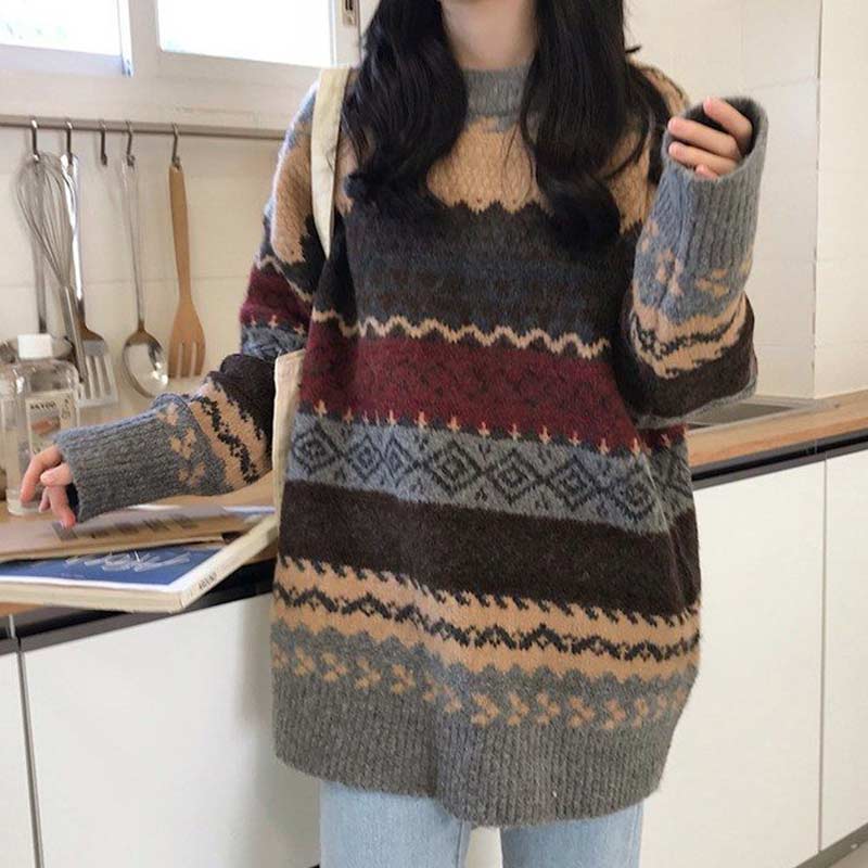 Striped Women's Sweater With Patterns | Ideal for Autumn/Winter