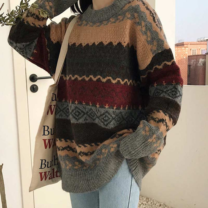 Striped Women's Sweater With Patterns | Ideal for Autumn/Winter