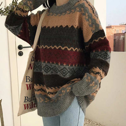 Striped Women's Sweater With Patterns | Ideal for Autumn/Winter